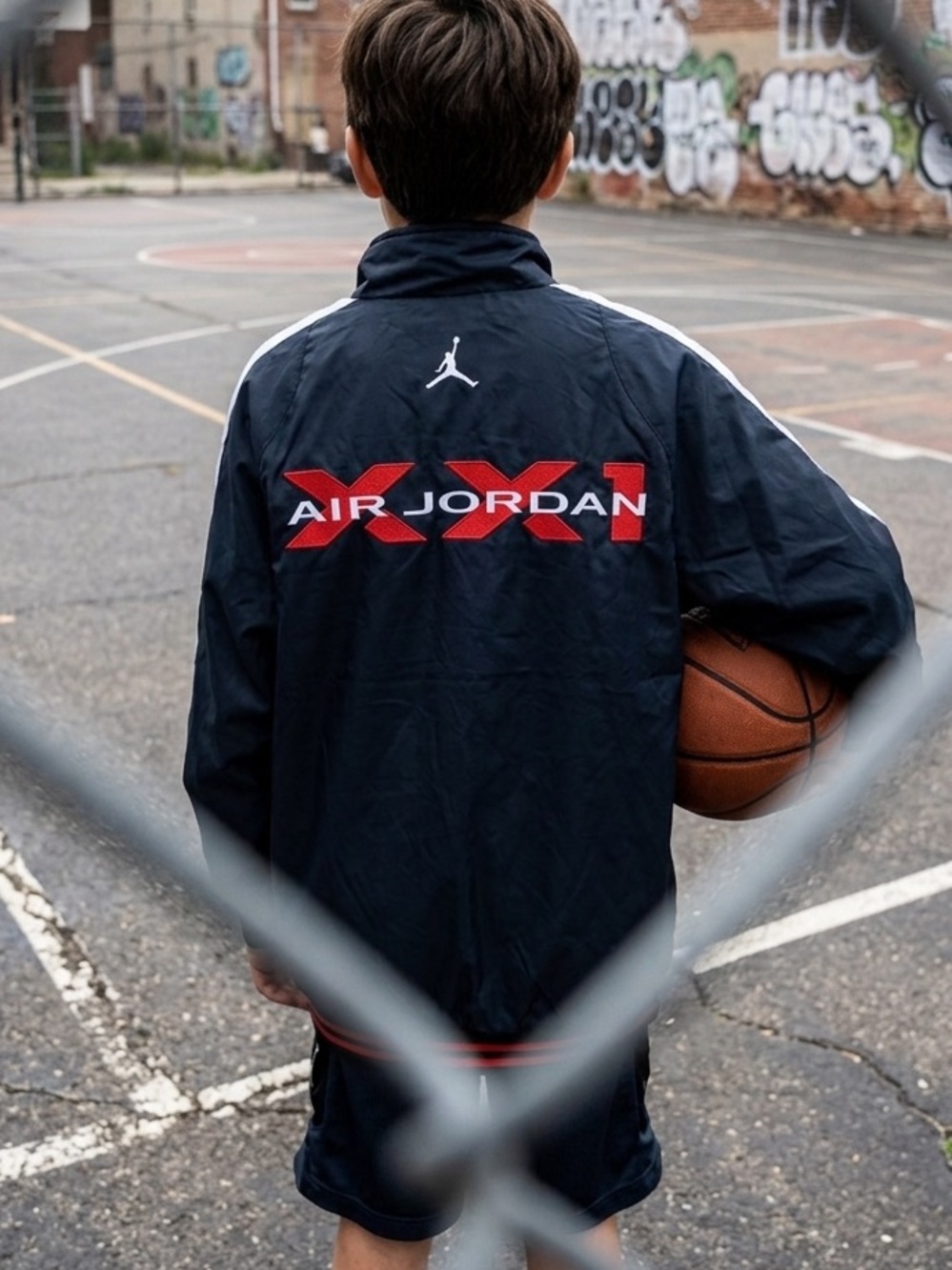 Vintage Jordan Jumpman XXI 21 Black Windbreaker with Red and White Accents